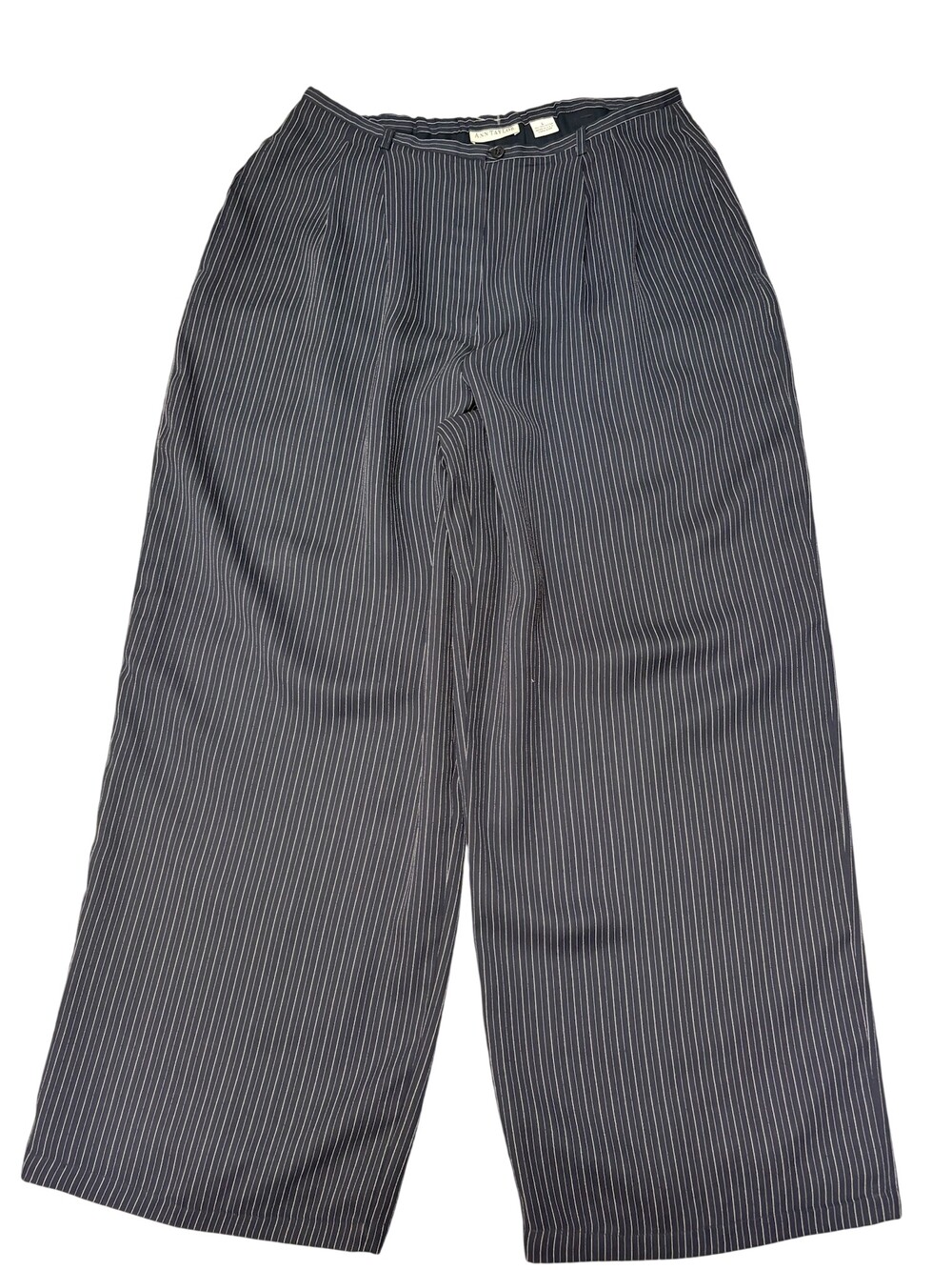 Ann Taylor Dress Pants Womens Large Blue Pinstripe Pleated Wide Leg made in usa